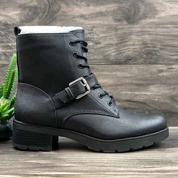 NIB Soul Naturalizer Quartz Black Leather Lace Up Zip Ankle Combat Boots 8M - Picture 6 of 12